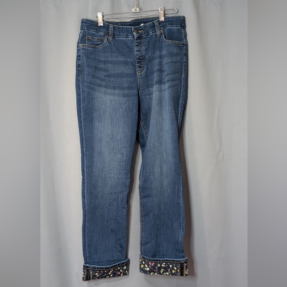 d&co Denim - D&Co Size 12 Cuffed Jeans – Floral Lining, Mid Wash Denim